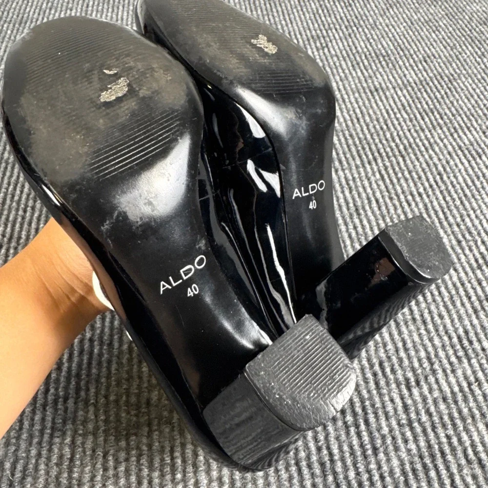 ALDO 40 Black White Patent T Strap Mary Jane Pumps Y2K Mod Spectator Heels